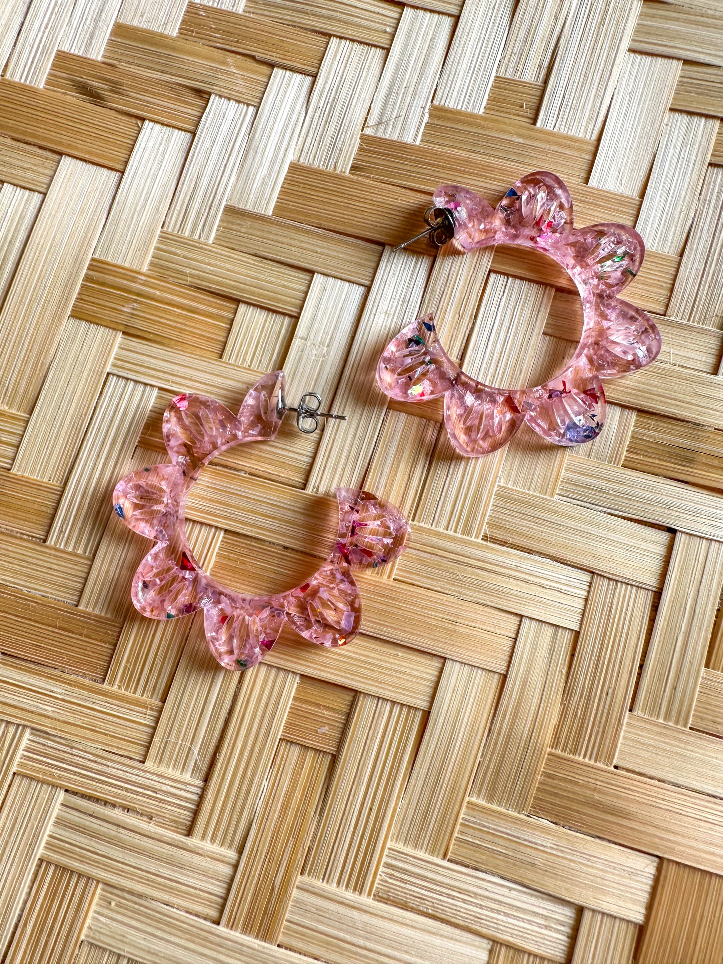 Pink Glitter Flower Hoops