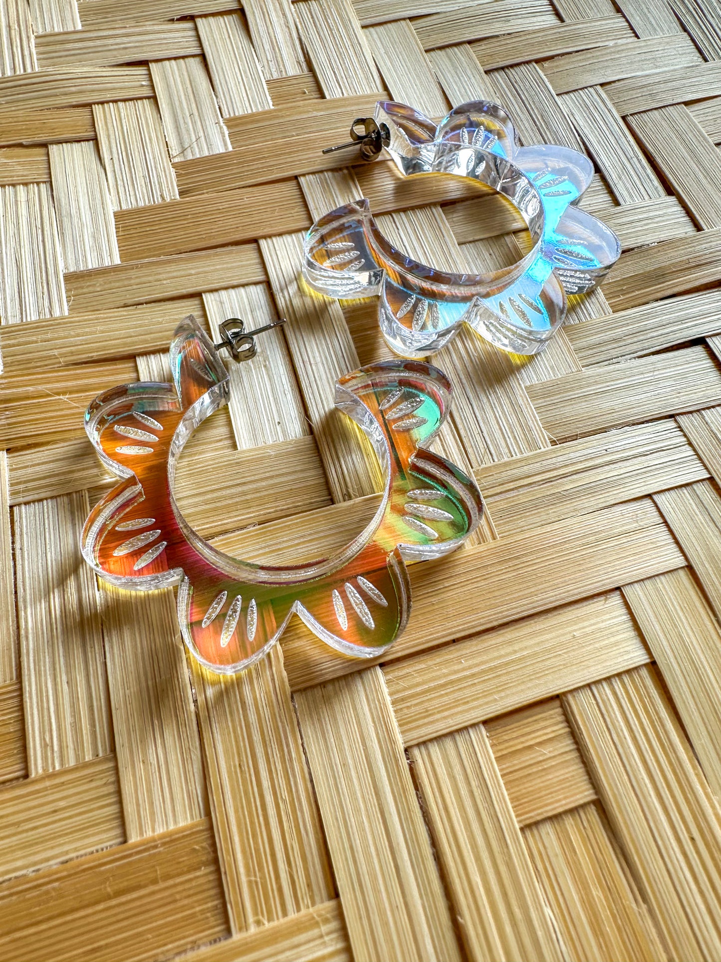 Iridescent Flower Hoops