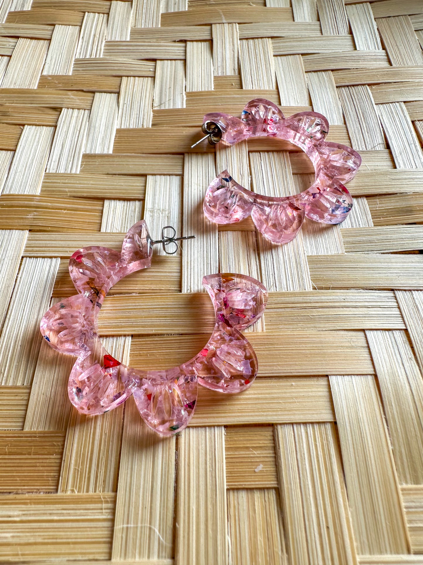 Pink Glitter Flower Hoops