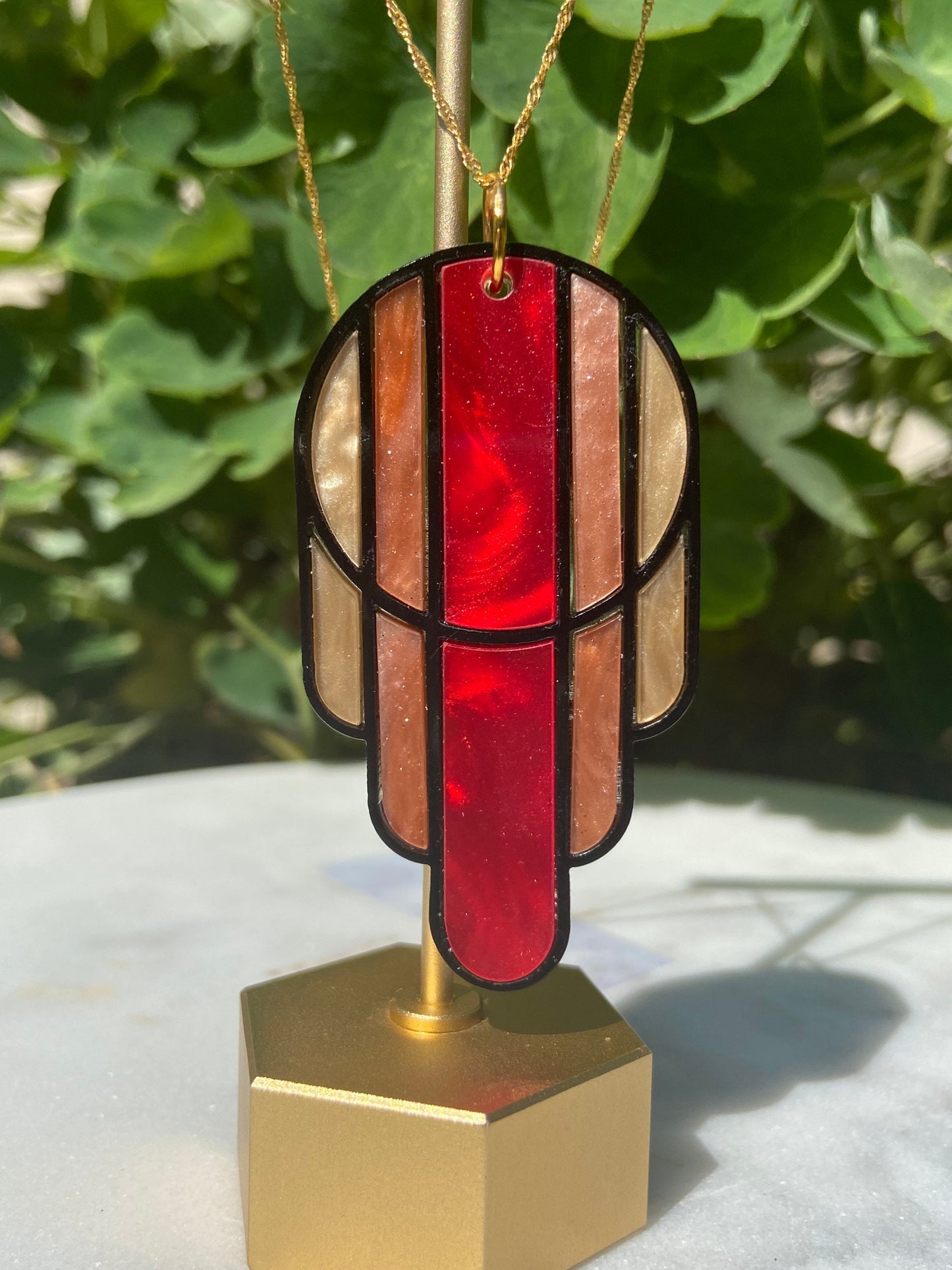 Stained Glass Deco Arches Pendant in Fall Leaves