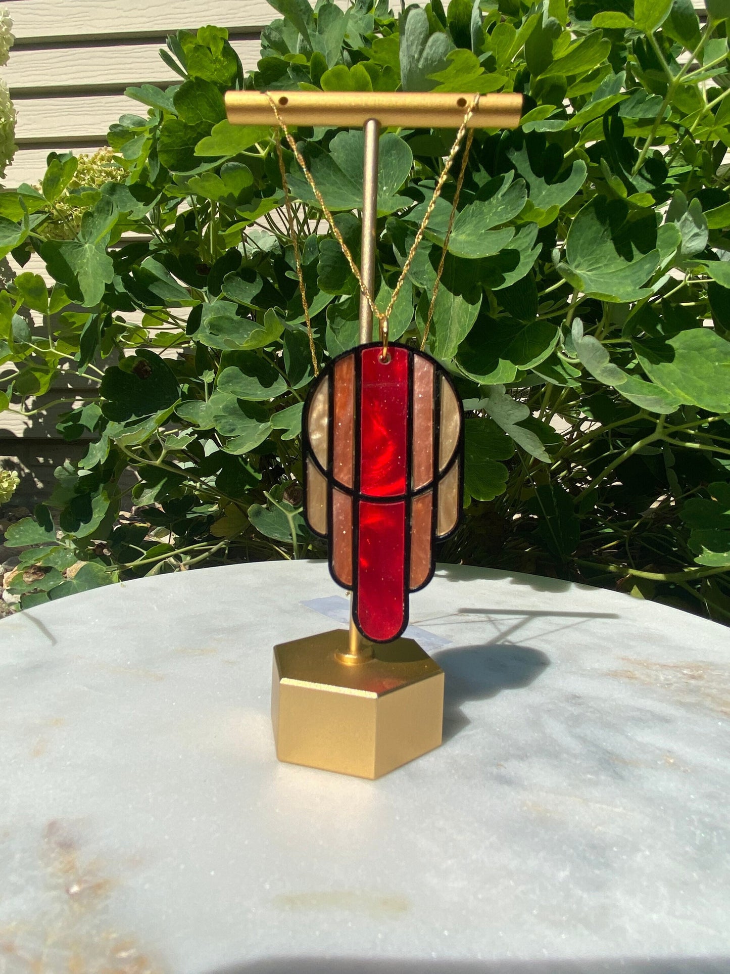 Stained Glass Deco Arches Pendant in Fall Leaves