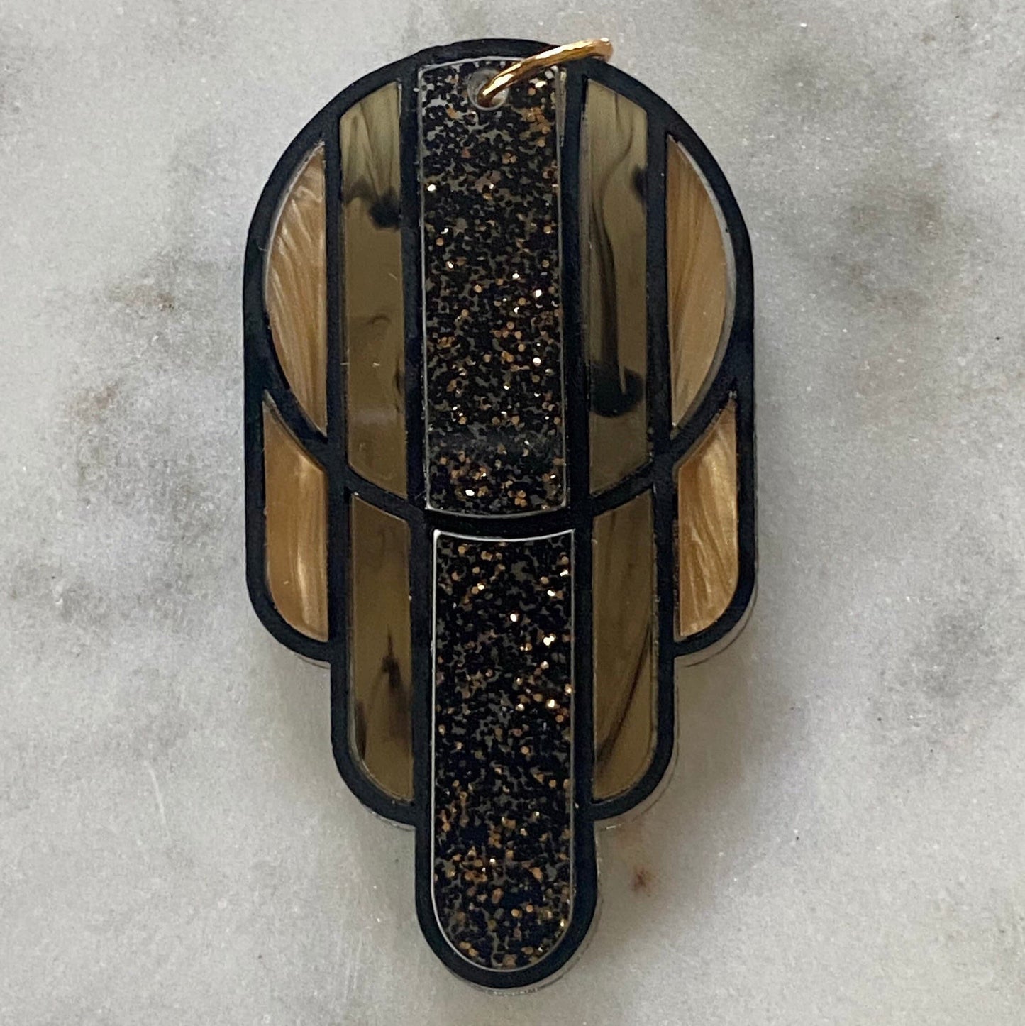 Stained Glass Deco Arches Pendant in Black and Gold