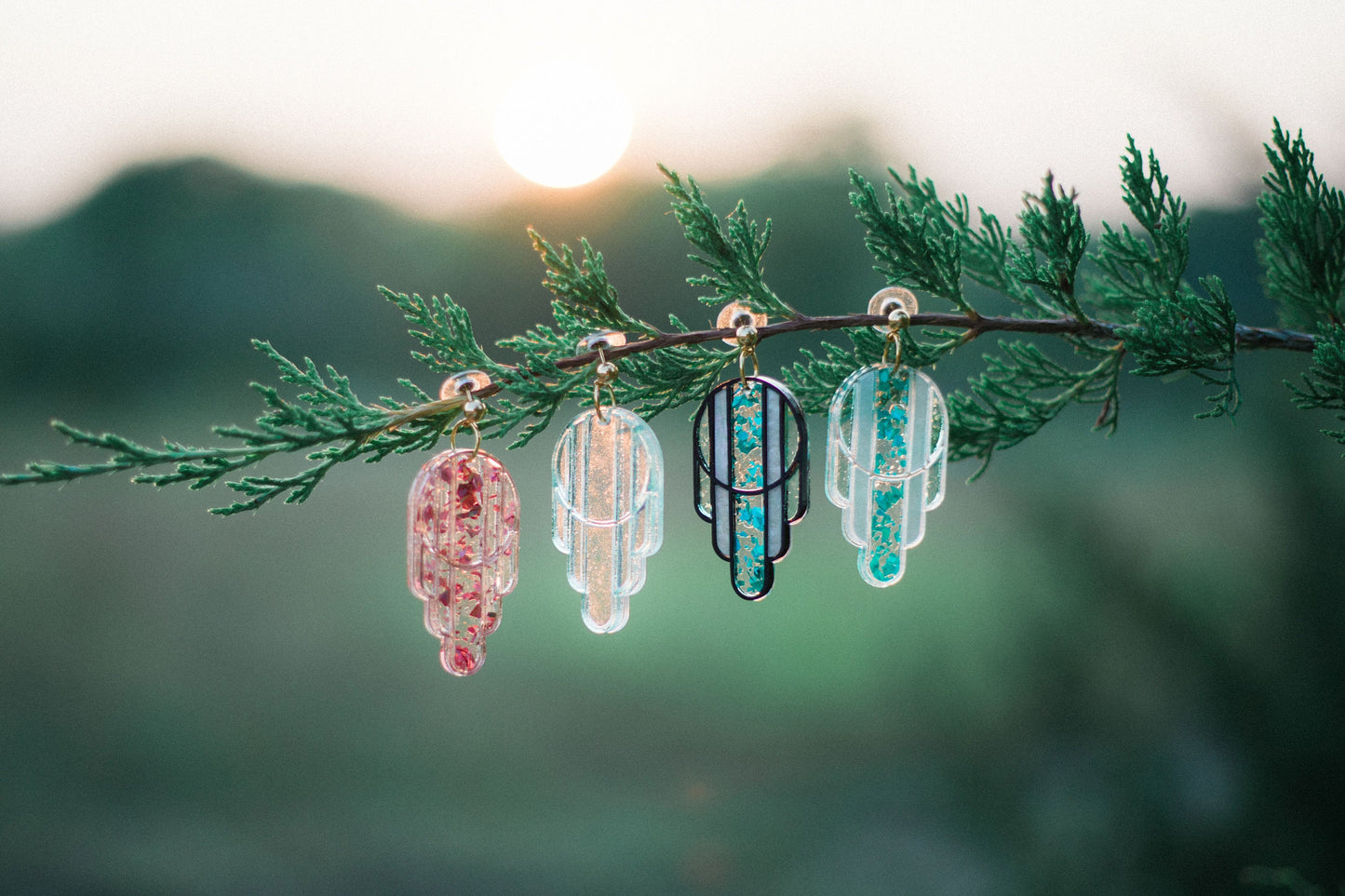 Stained Glass Deco Arches Earrings in Stardust
