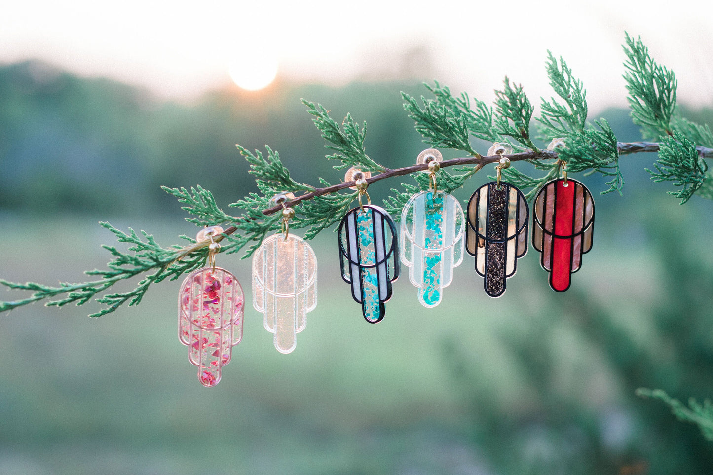 Stained Glass Deco Arches Earrings in Fall Leaves