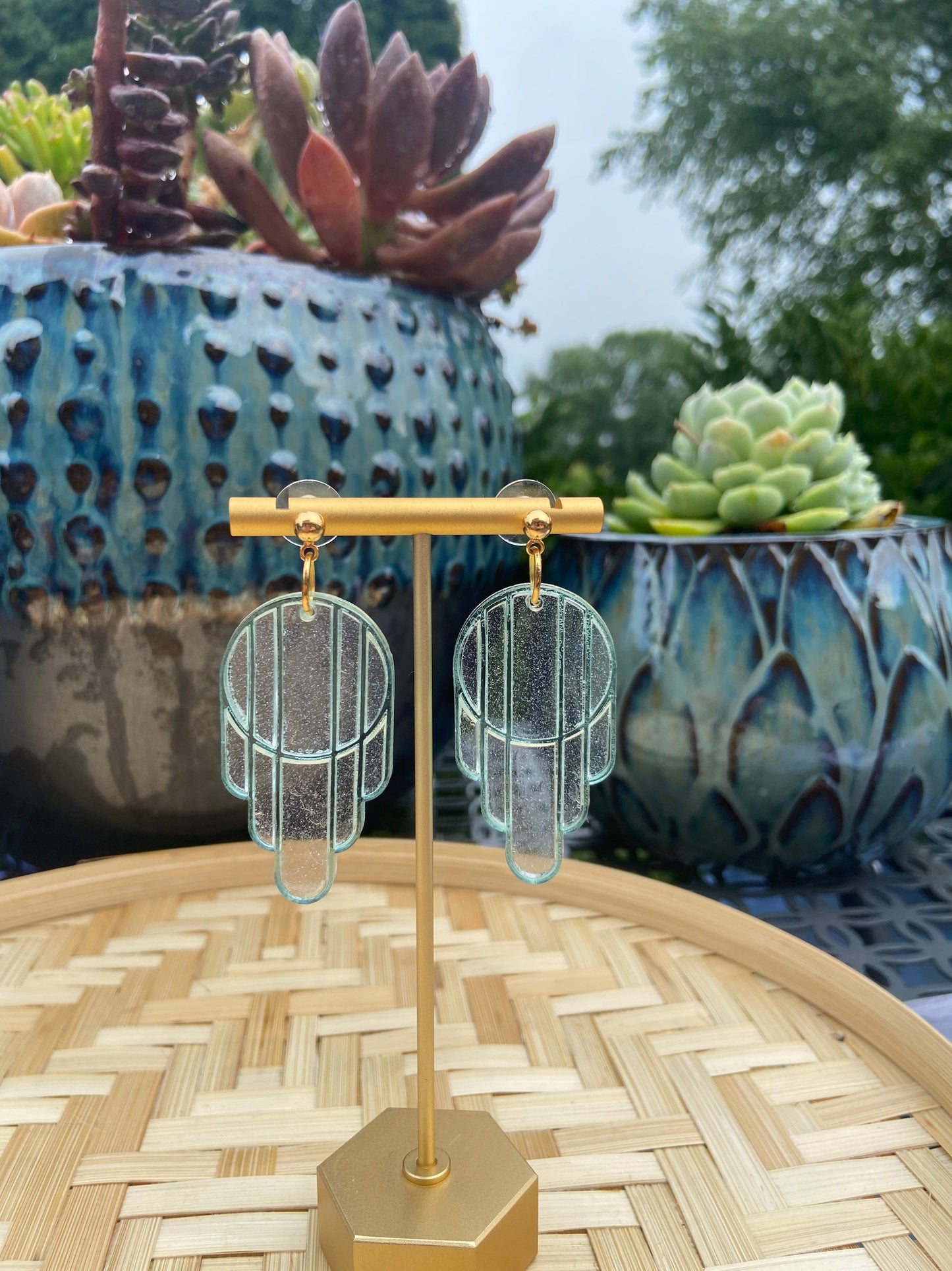 Stained Glass Deco Arches Earrings in Stardust