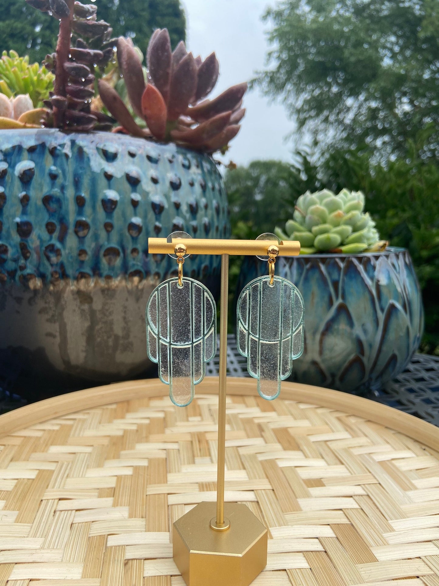 Stained Glass Deco Arches Earrings in Stardust