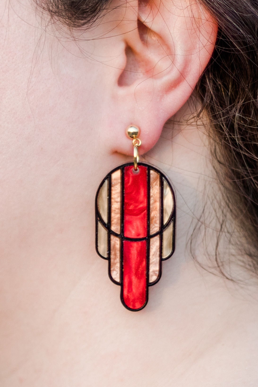 Stained Glass Deco Arches Earrings in Teal Flake | Light Frames