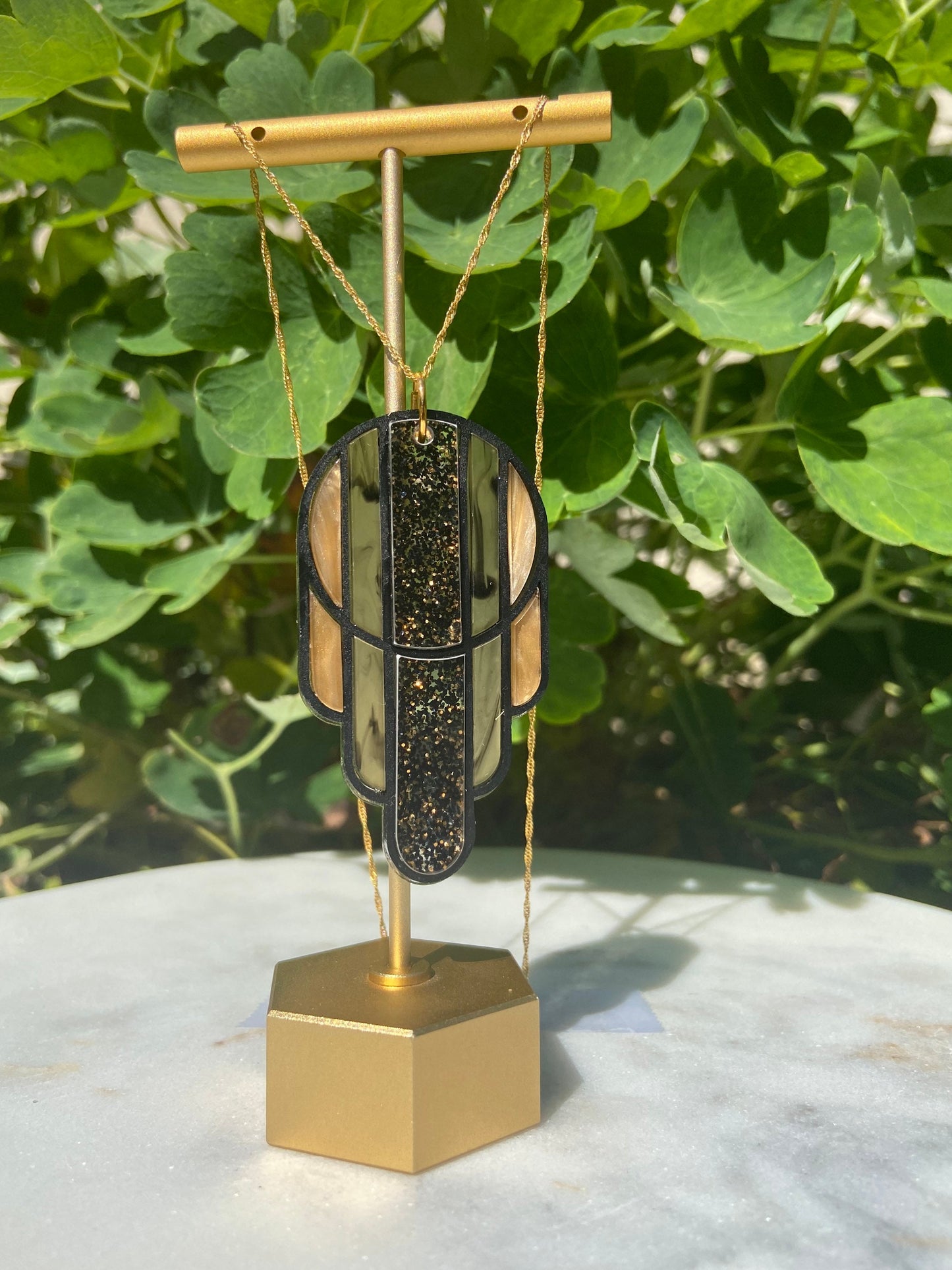 Stained Glass Deco Arches Pendant in Black and Gold