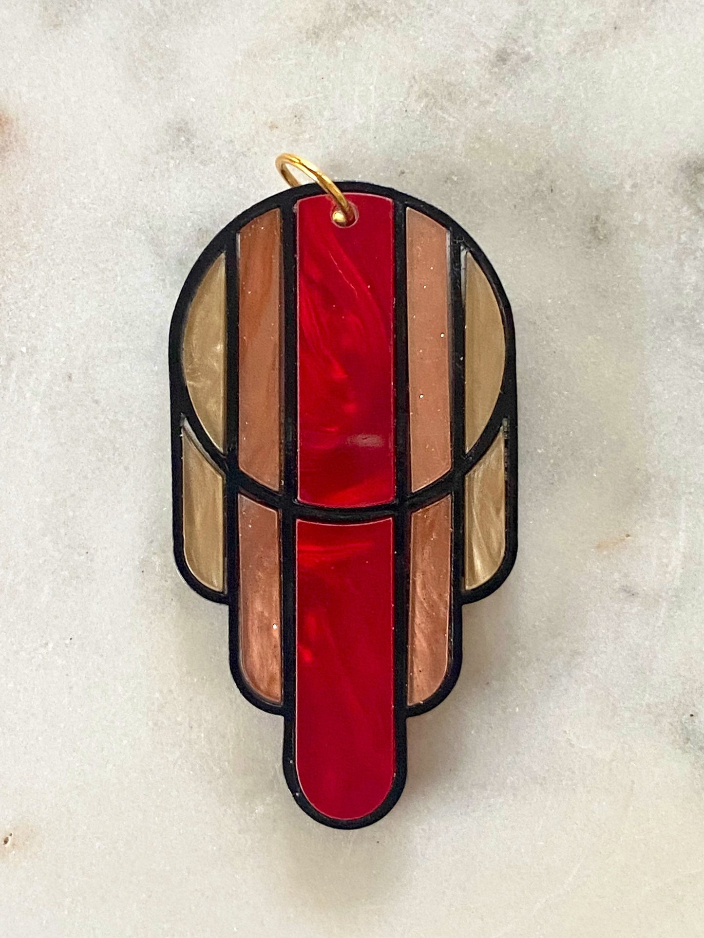 Stained Glass Deco Arches Pendant in Fall Leaves