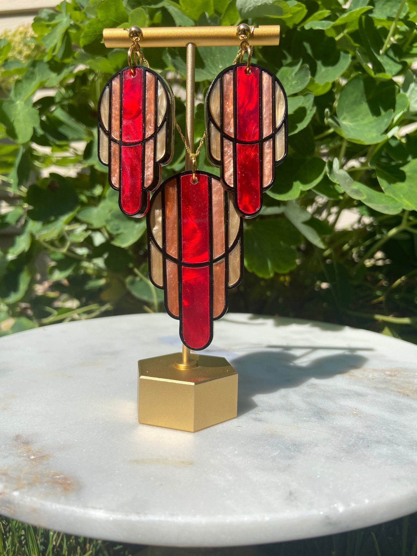 Stained Glass Deco Arches Pendant in Fall Leaves