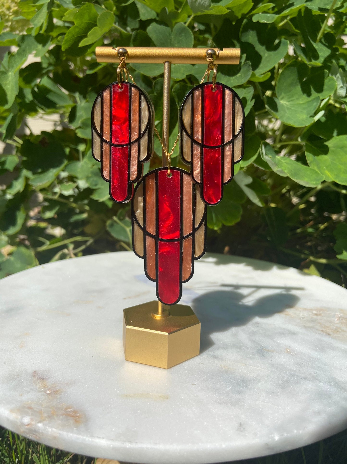 Stained Glass Deco Arches Earrings in Fall Leaves