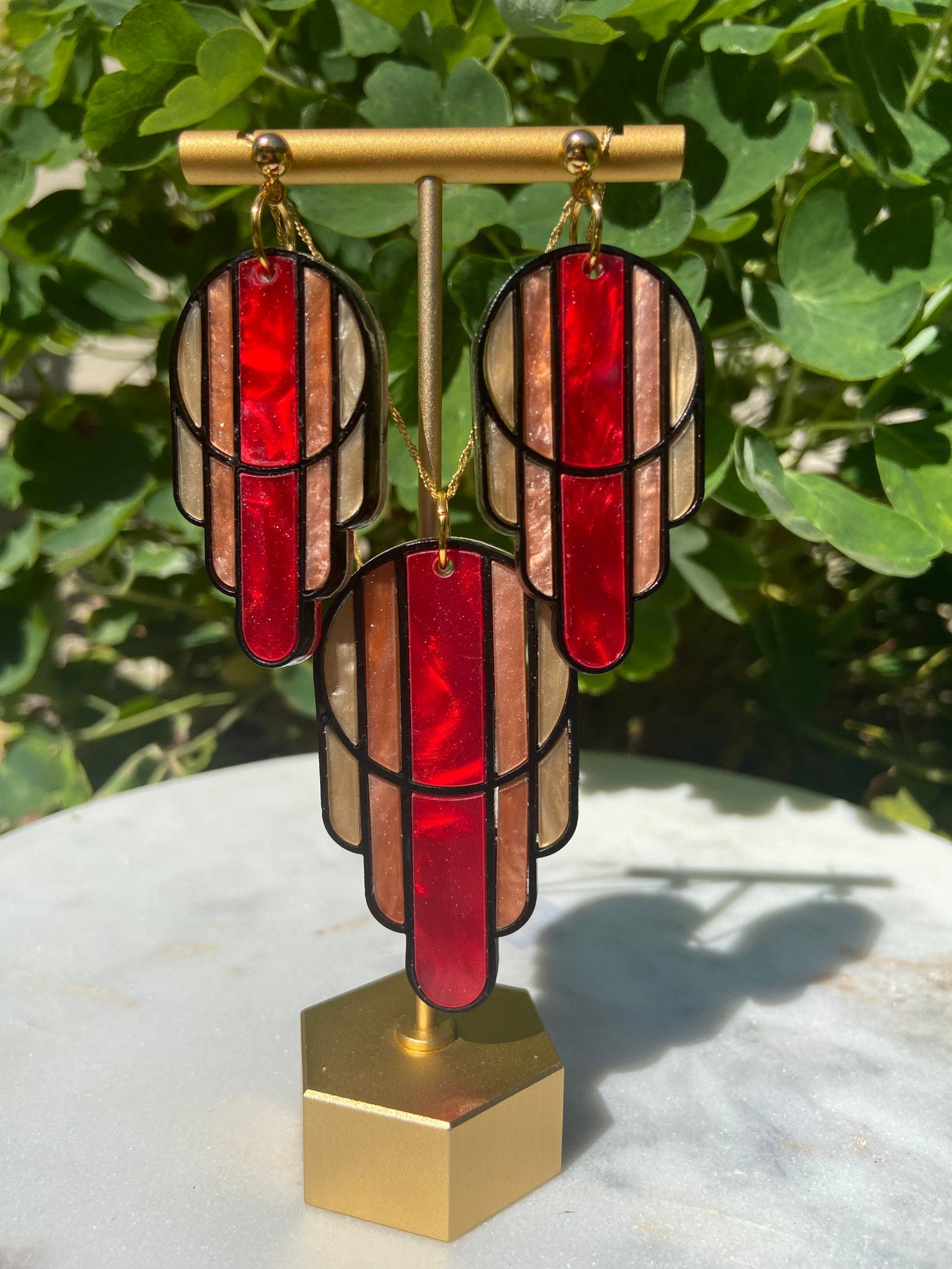 Stained Glass Deco Arches Earrings in Fall Leaves