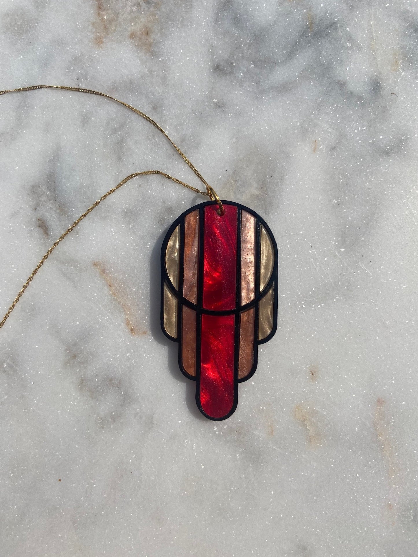 Stained Glass Deco Arches Pendant in Fall Leaves