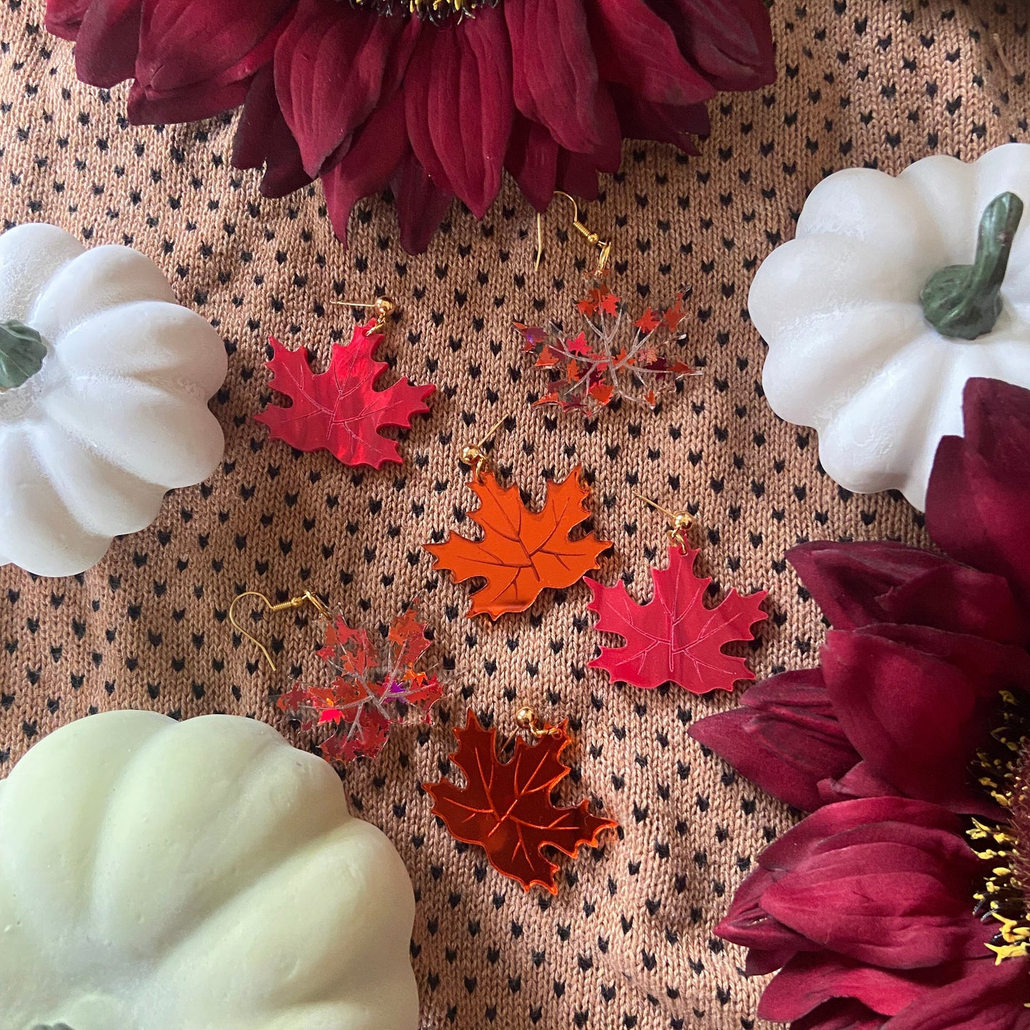 Maple Leaf Earrings in Red