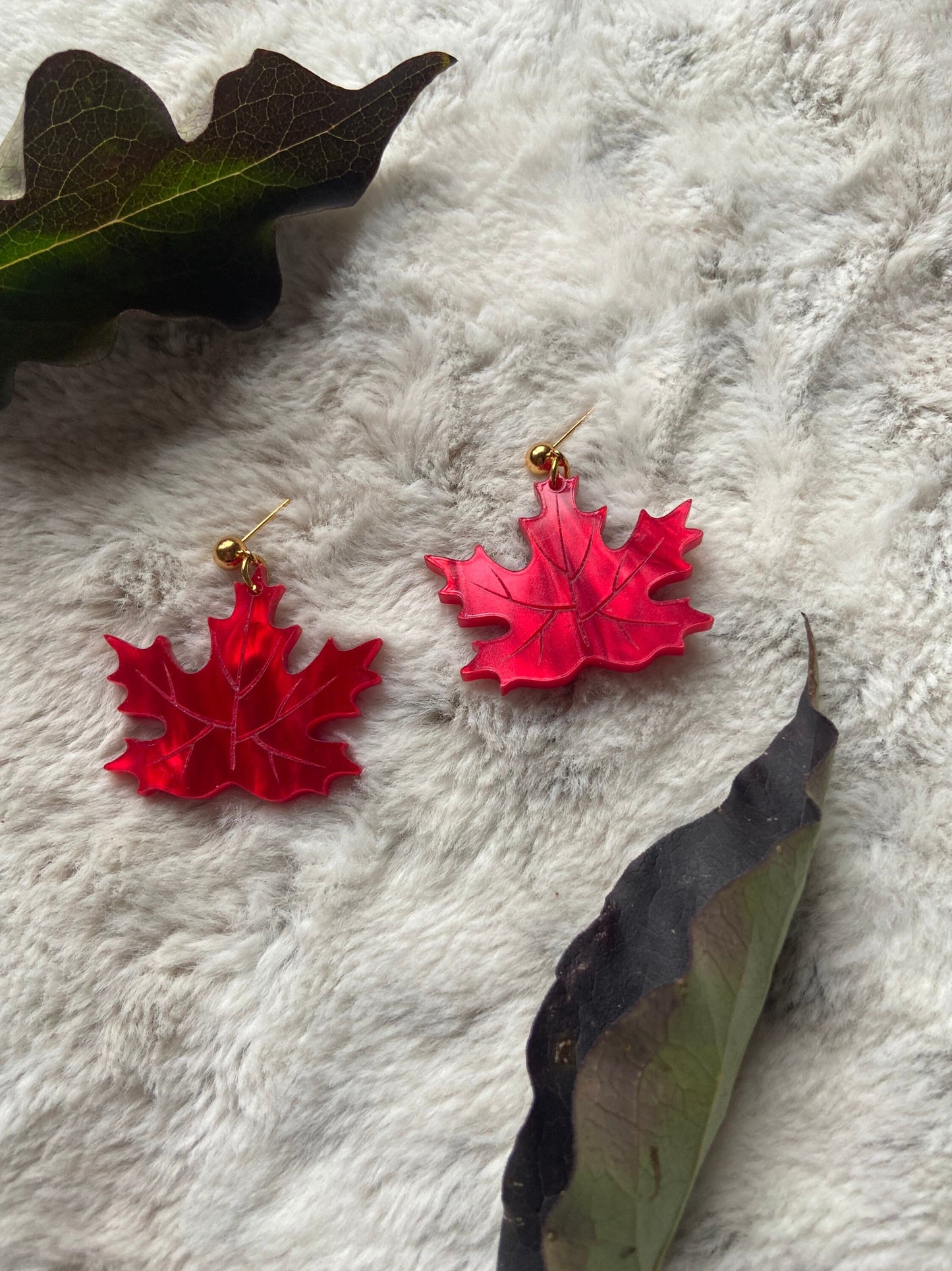 Maple Leaf Earrings in Red