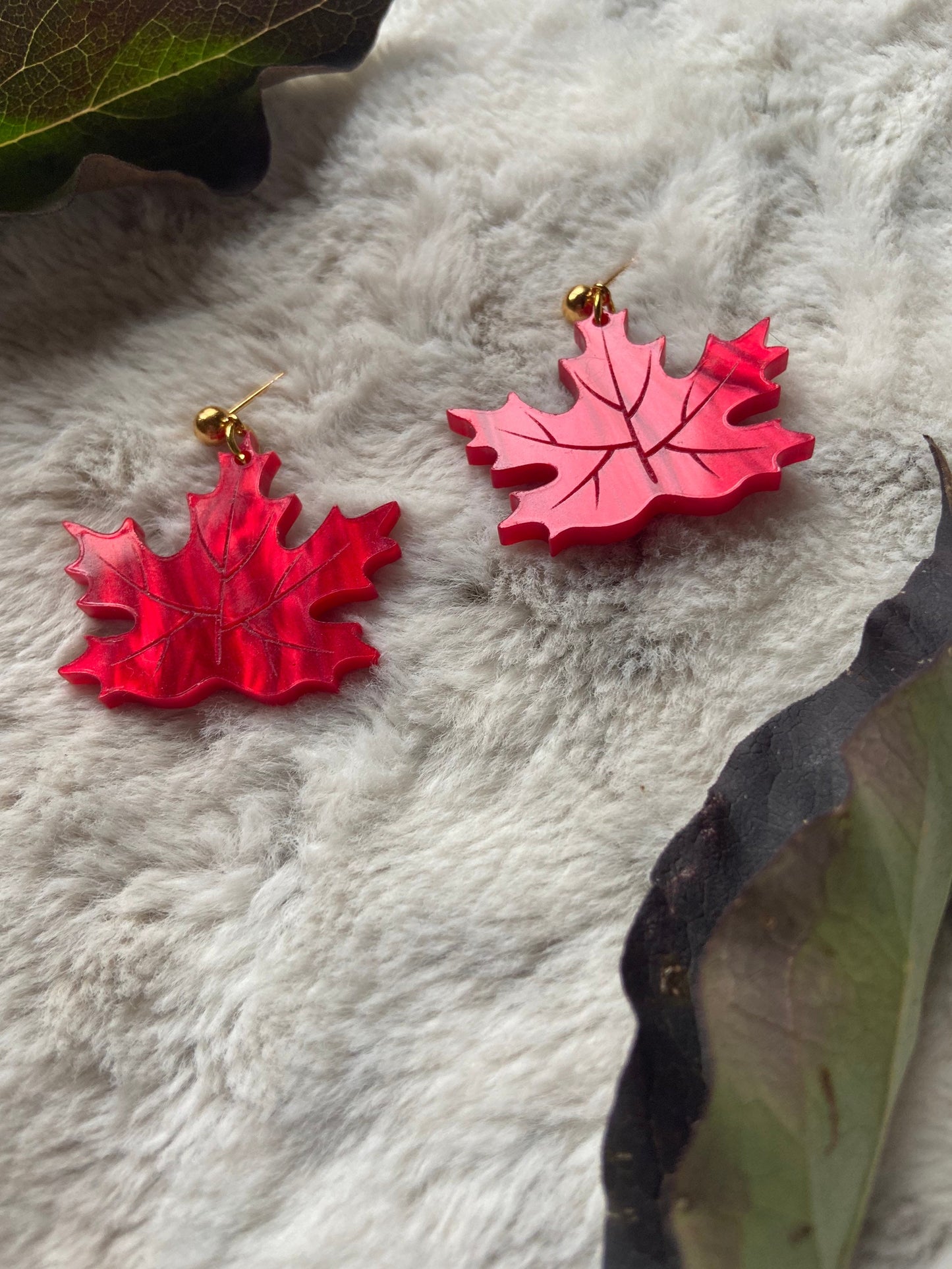 Maple Leaf Earrings in Red