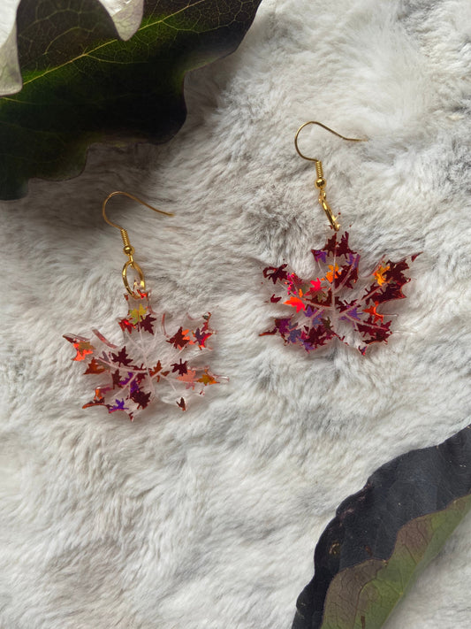 Maple Leaf Earrings in fall leaves