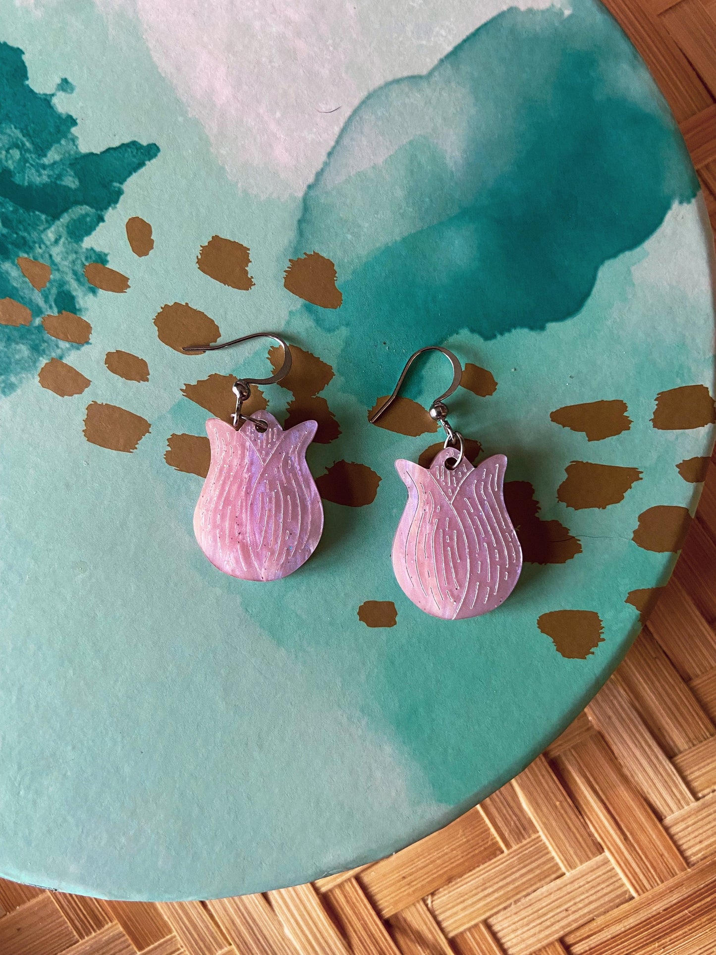 Pastel Pink Botanical Tulip Earrings
