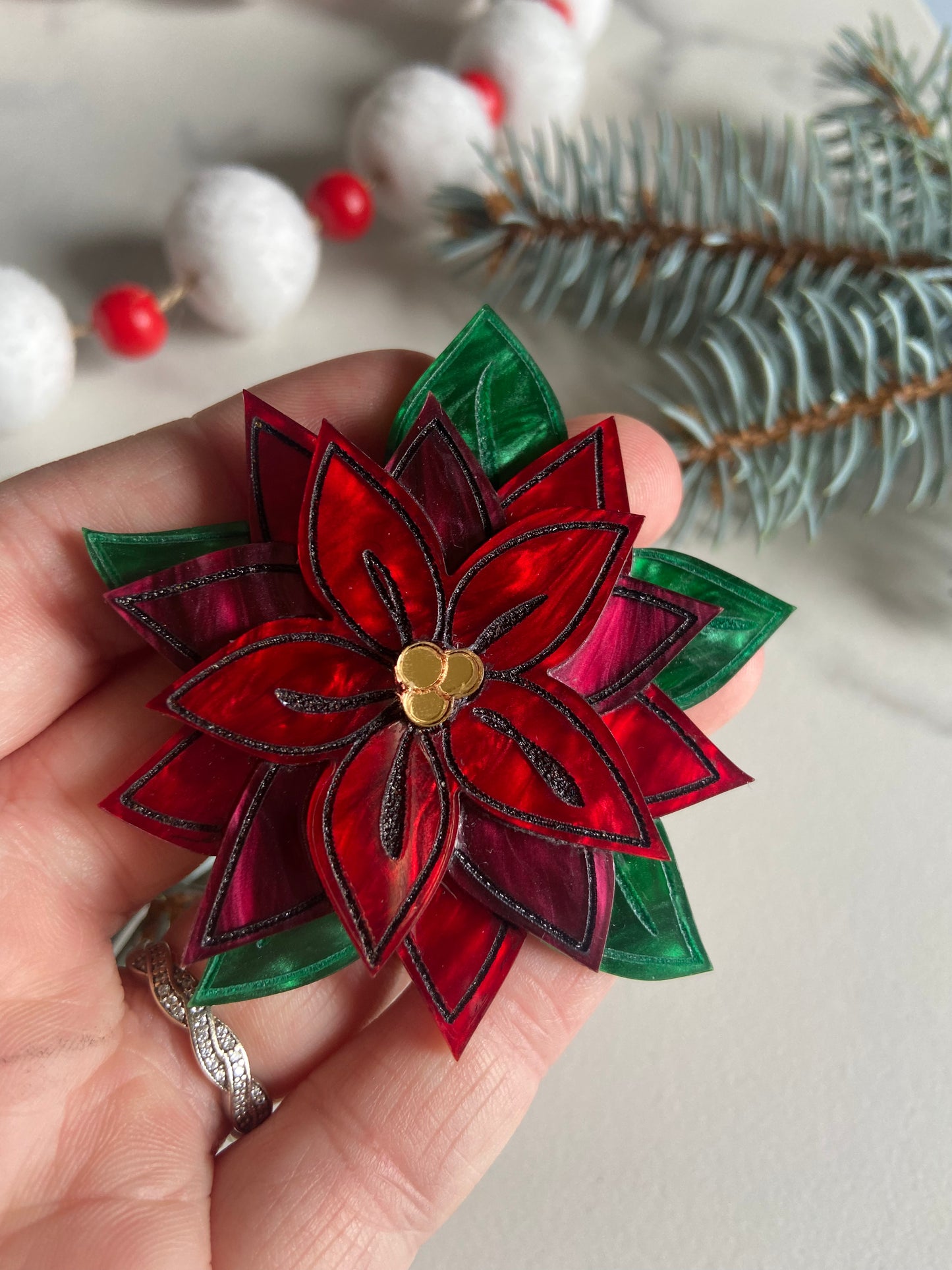 Poinsettia Brooch