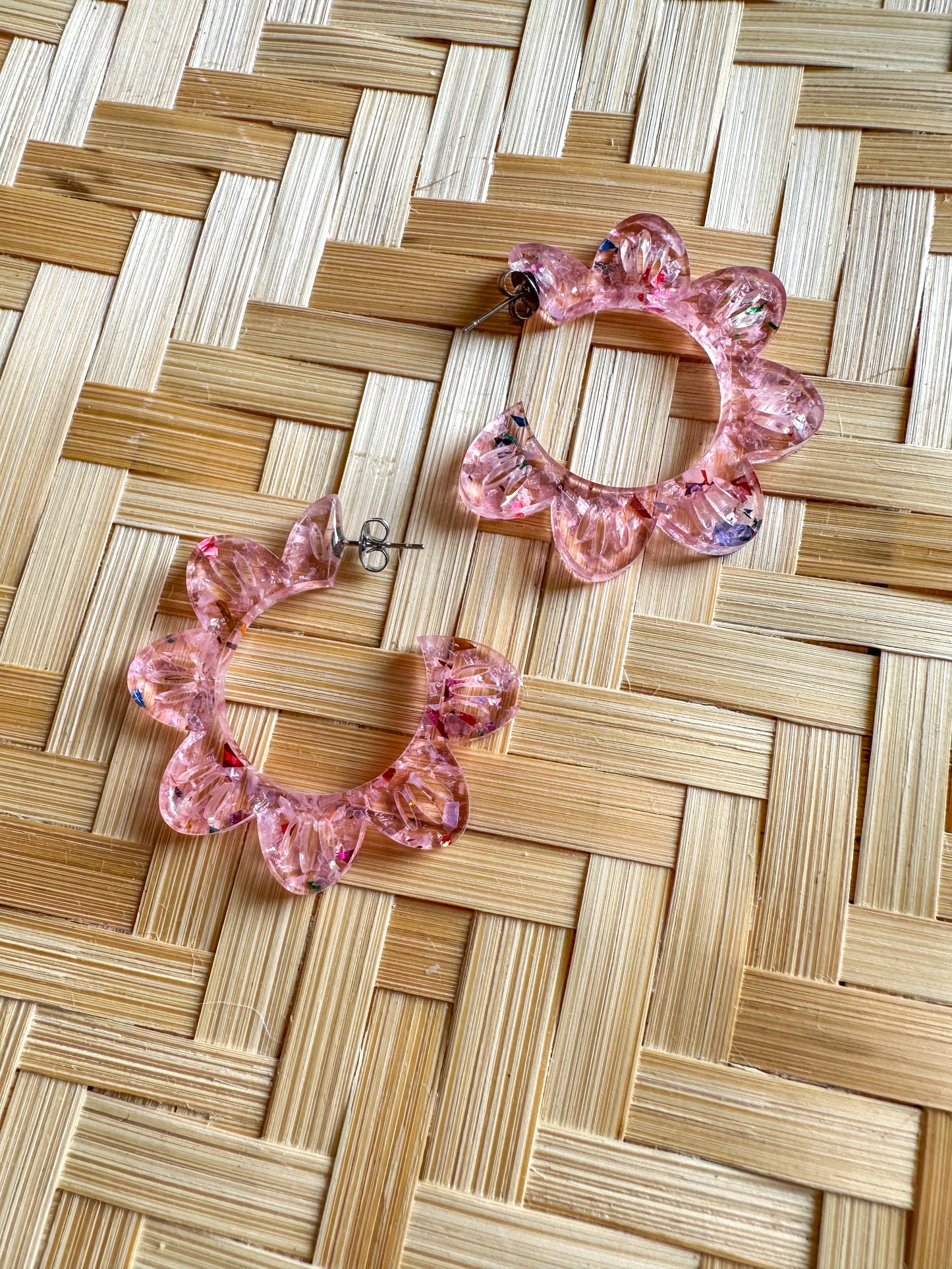 Pink Glitter Flower Hoops