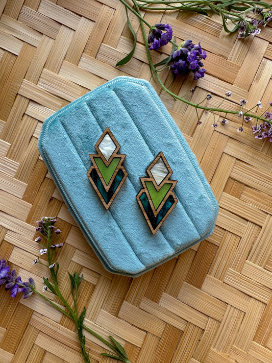 Art Deco Diamond Chevrons - Ombre Green