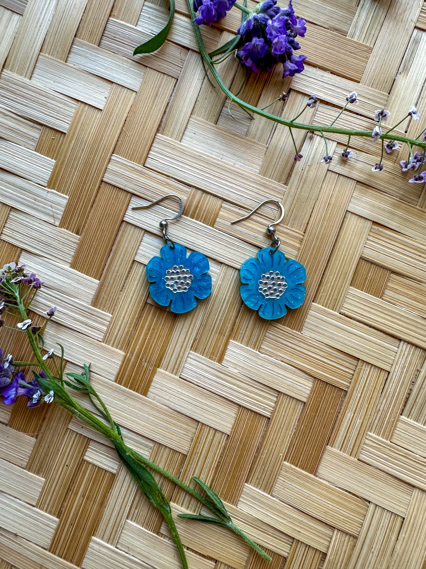 Dotted Daisy Earrings - Cerulean Blue
