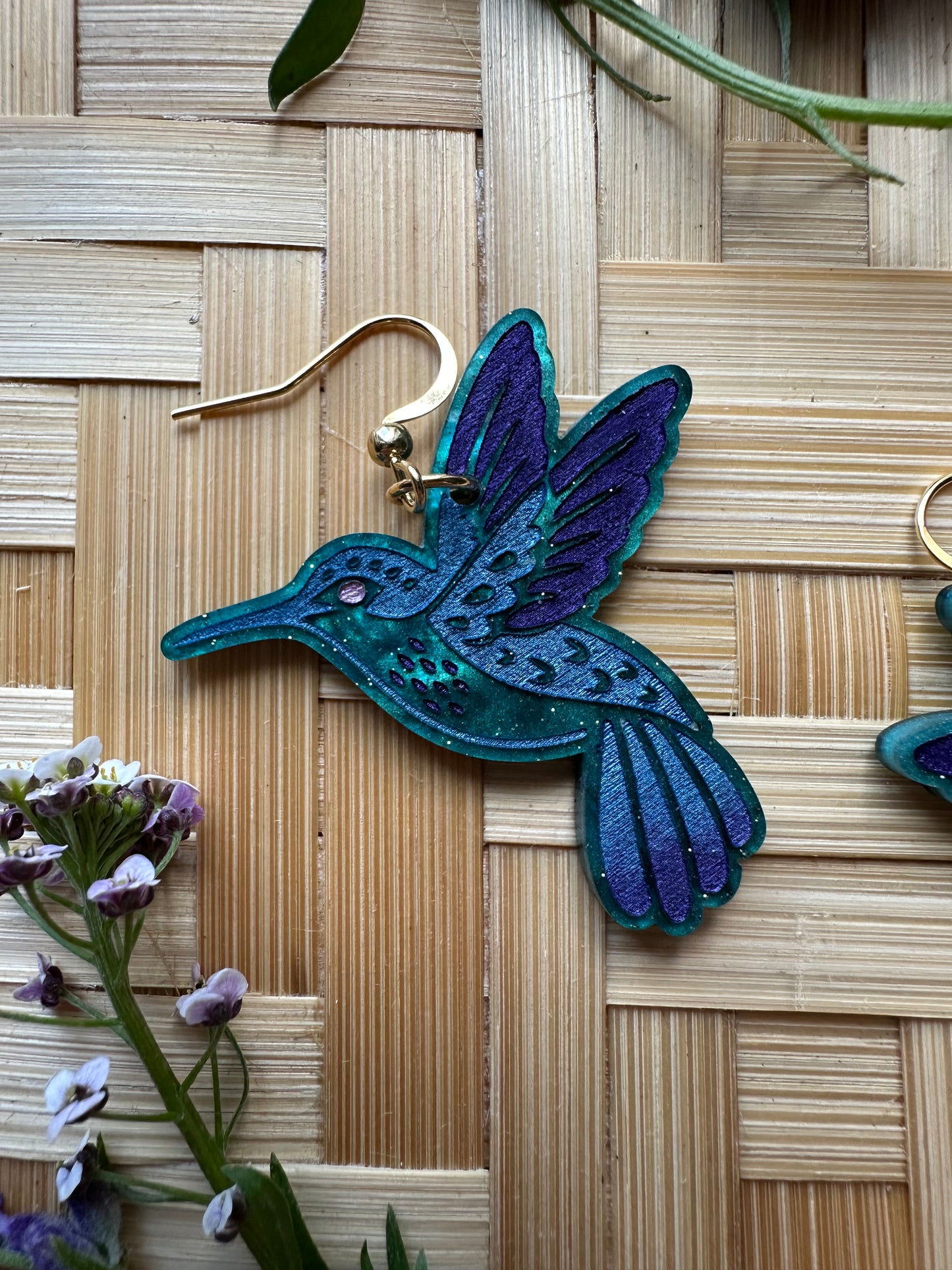 Hummingbird Earrings - deep forest