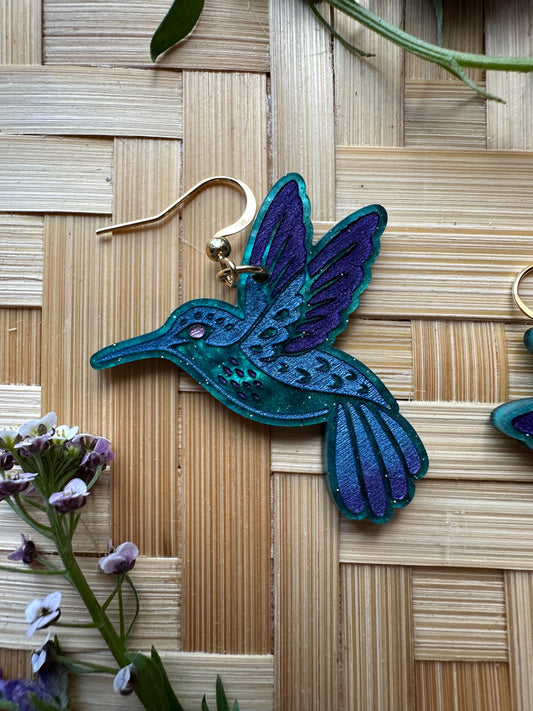 Hummingbird Earrings - deep forest