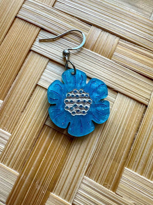 Dotted Daisy Earrings - Cerulean Blue