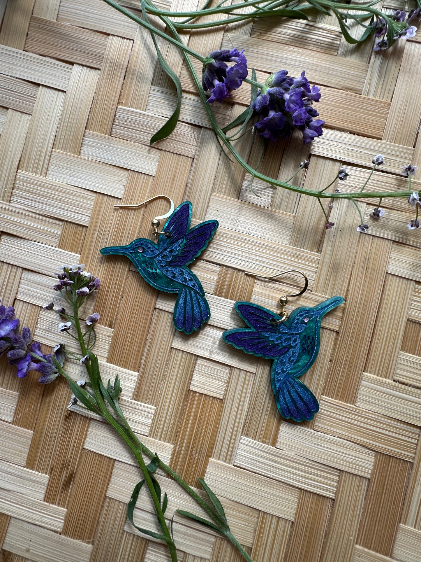 Hummingbird Earrings - deep forest