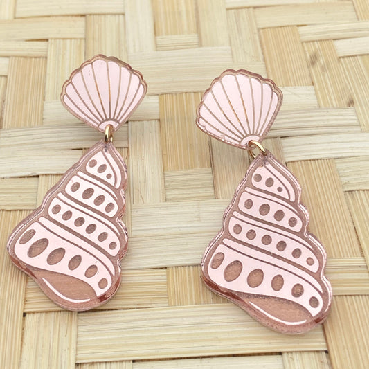 Rose Gold Mirror Seashell Dangle Earrings