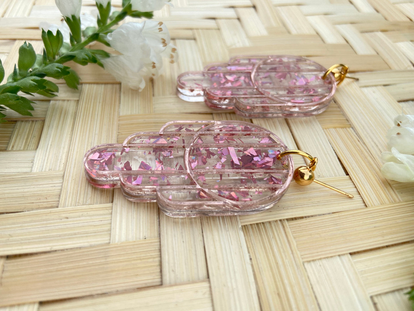 Stained Glass Deco Arches Earrings in Rose Gold Flake