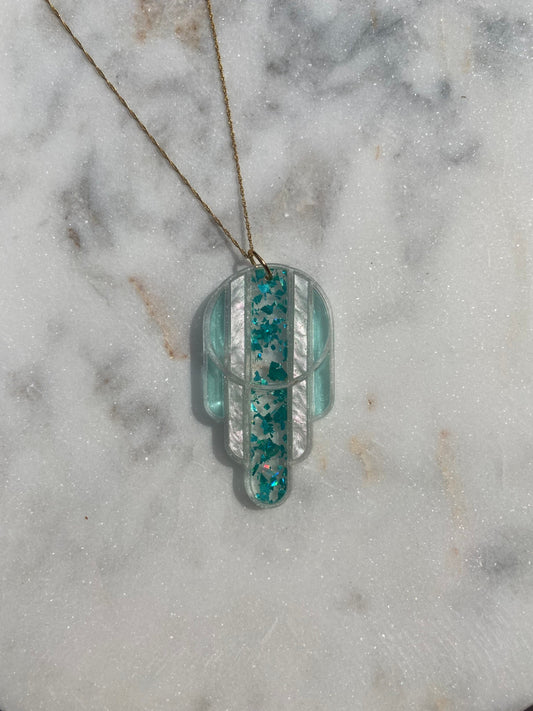 Stained Glass Deco Arches Pendant in Teal Flake | Light Frame