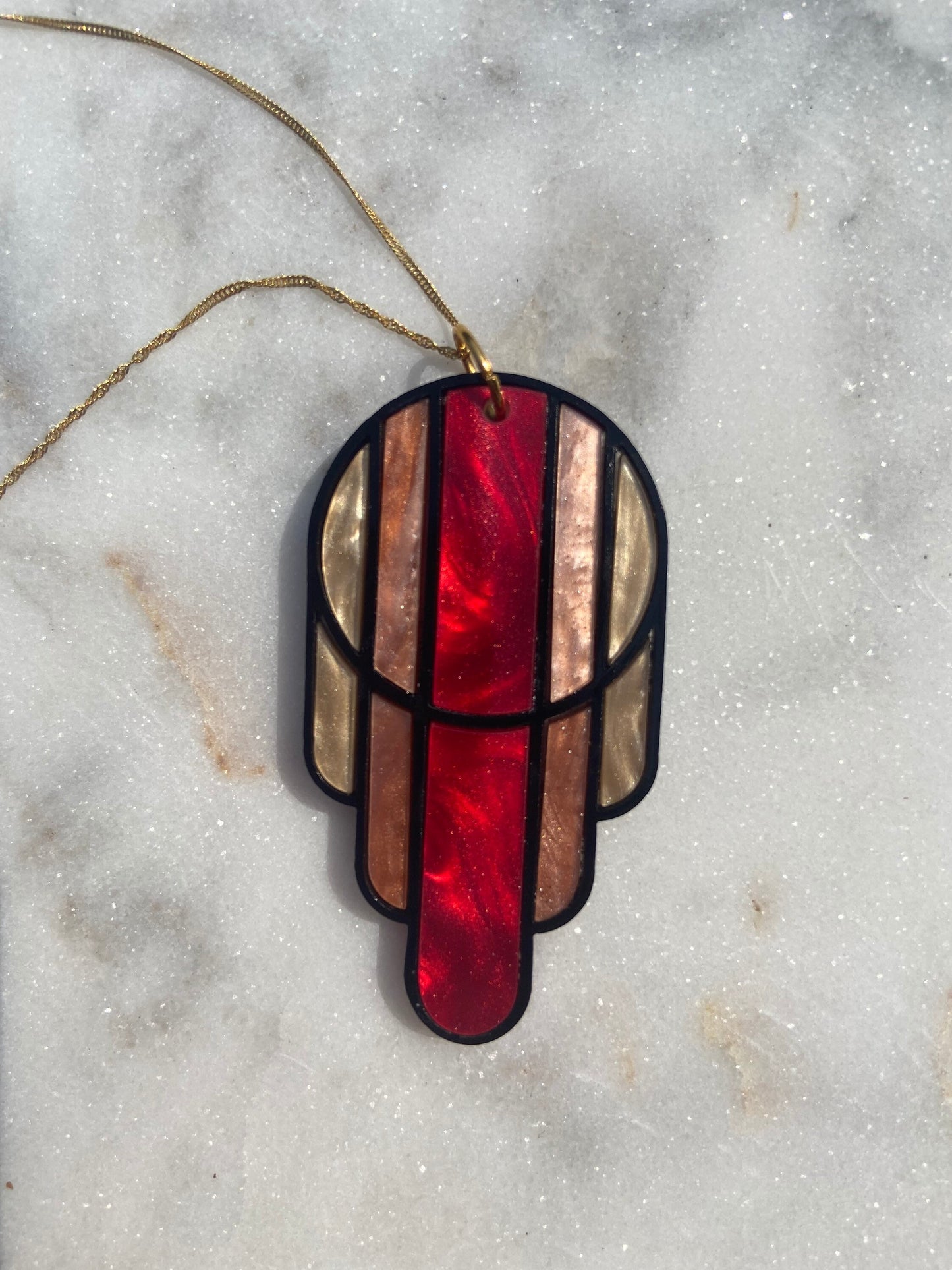 Stained Glass Deco Arches Pendant in Fall Leaves
