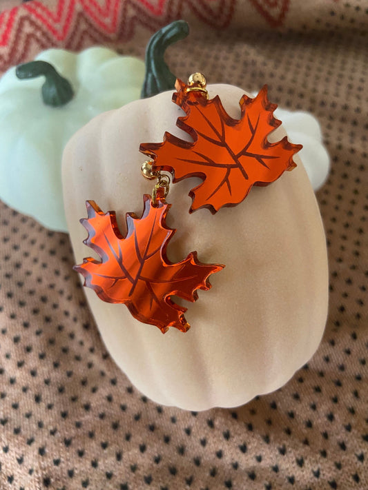 Maple Leaf Earrings in Pumpkin Orange Mirror