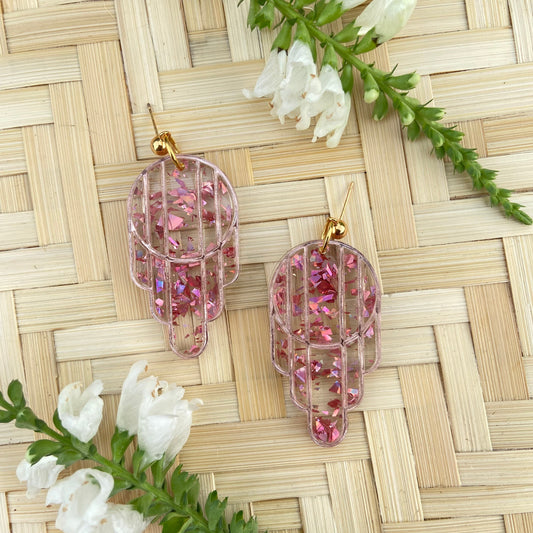 Stained Glass Deco Arches Earrings in Rose Gold Flake