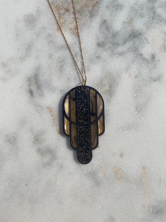 Stained Glass Deco Arches Pendant in Black and Gold