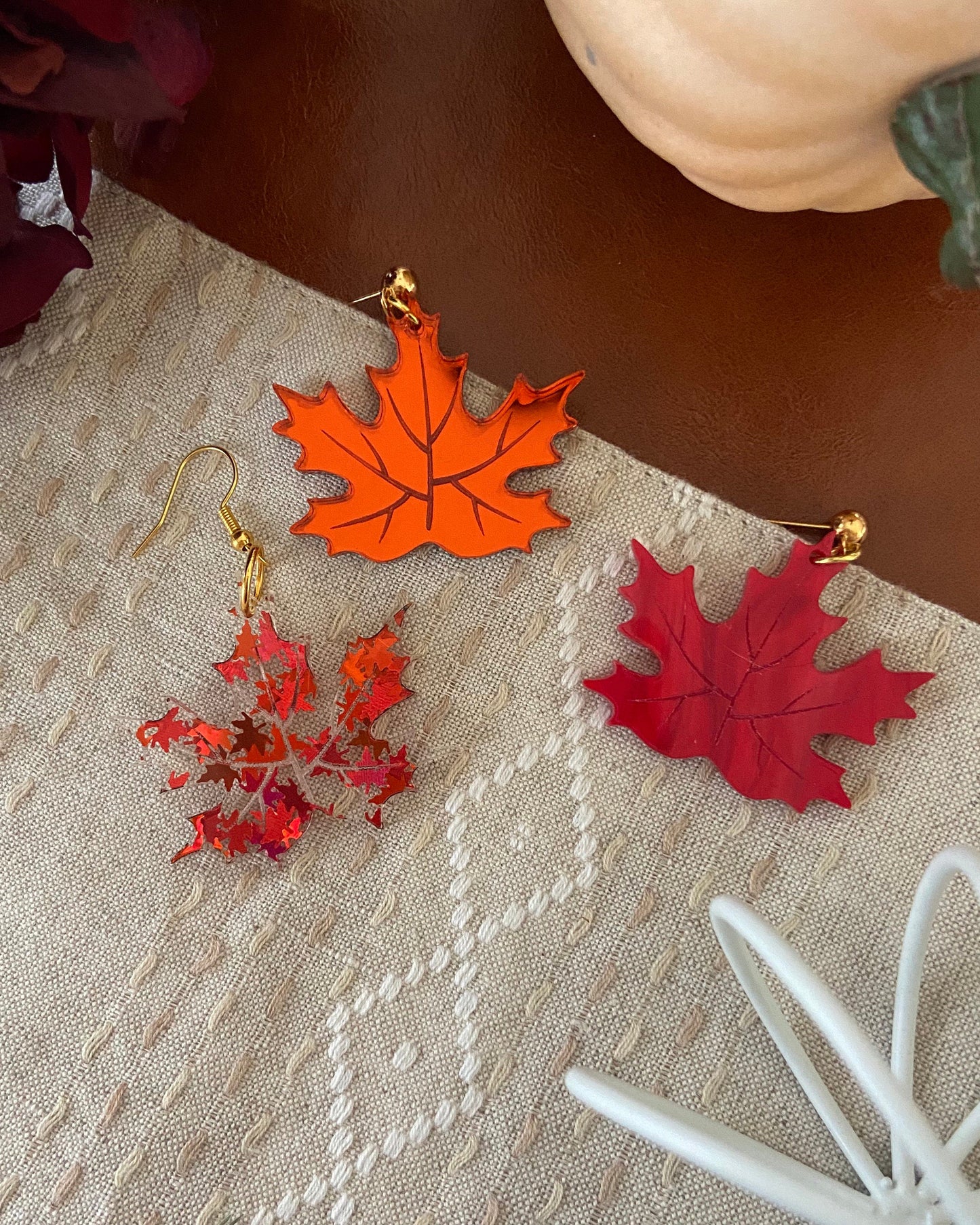Maple Leaf Earrings in Pumpkin Orange Mirror