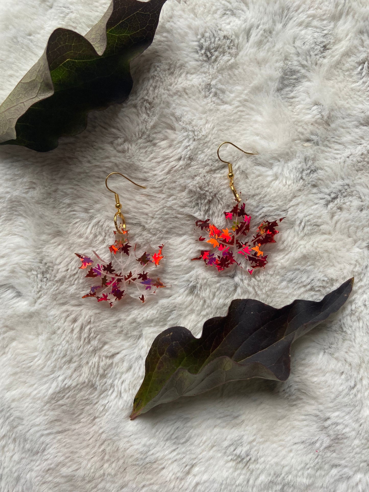 Maple Leaf Earrings in fall leaves