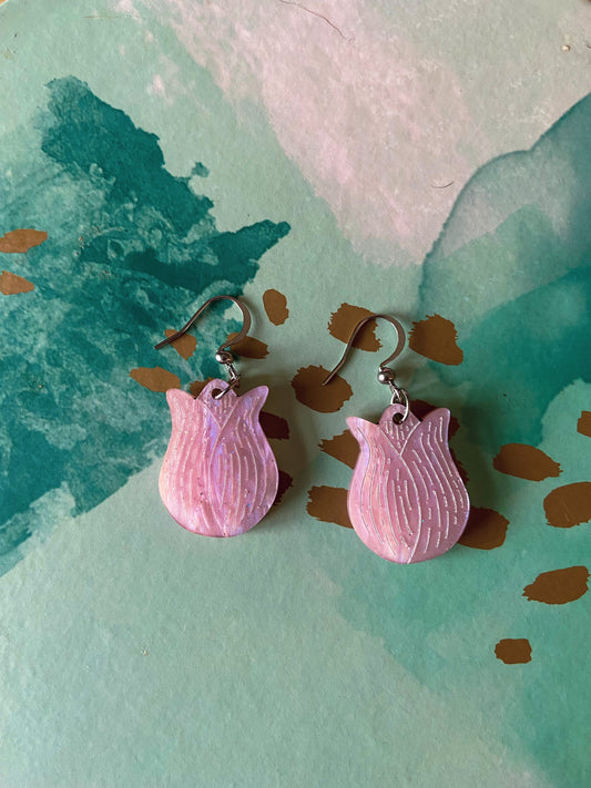 Pastel Pink Botanical Tulip Earrings