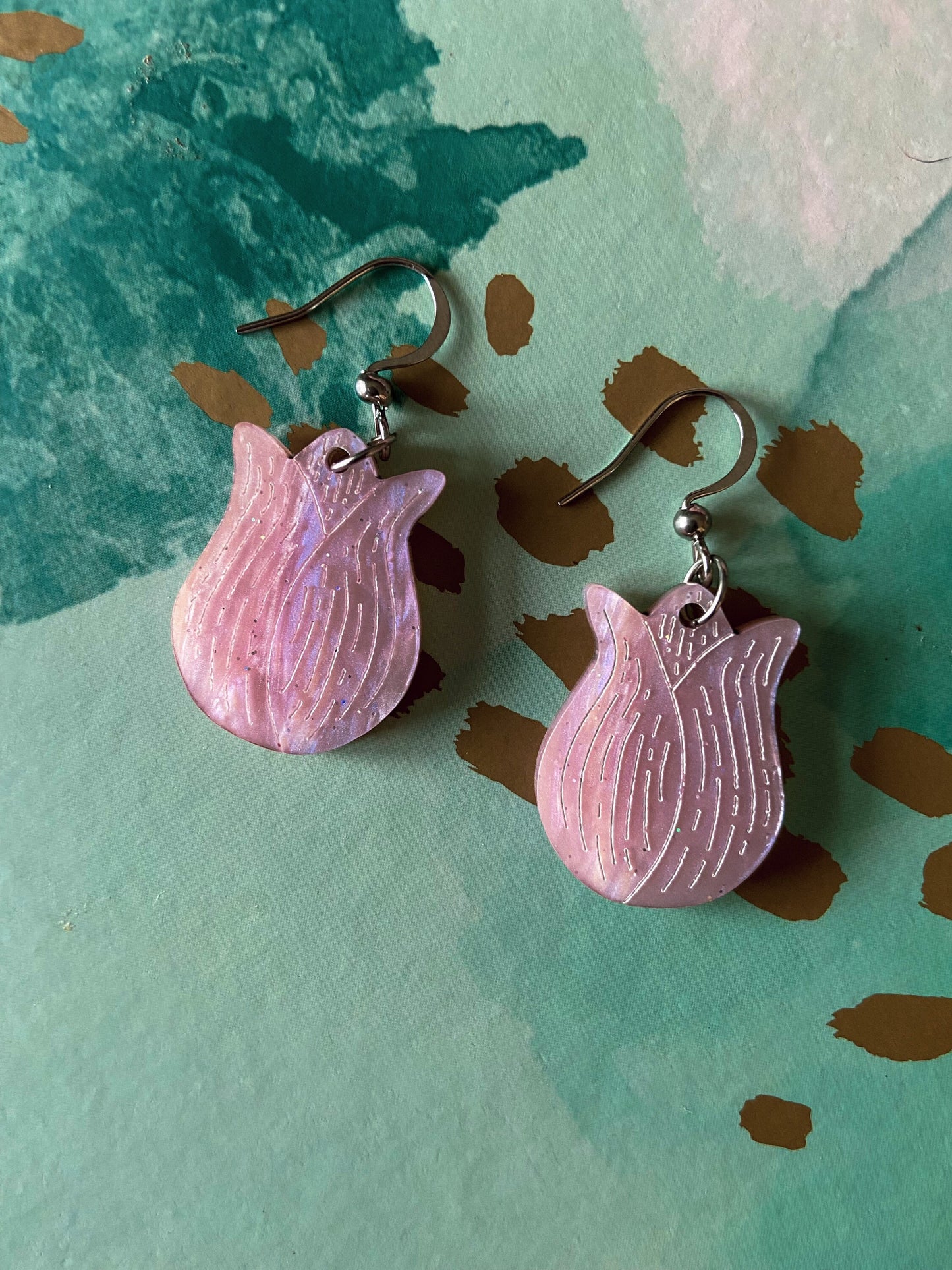 Pastel Pink Botanical Tulip Earrings