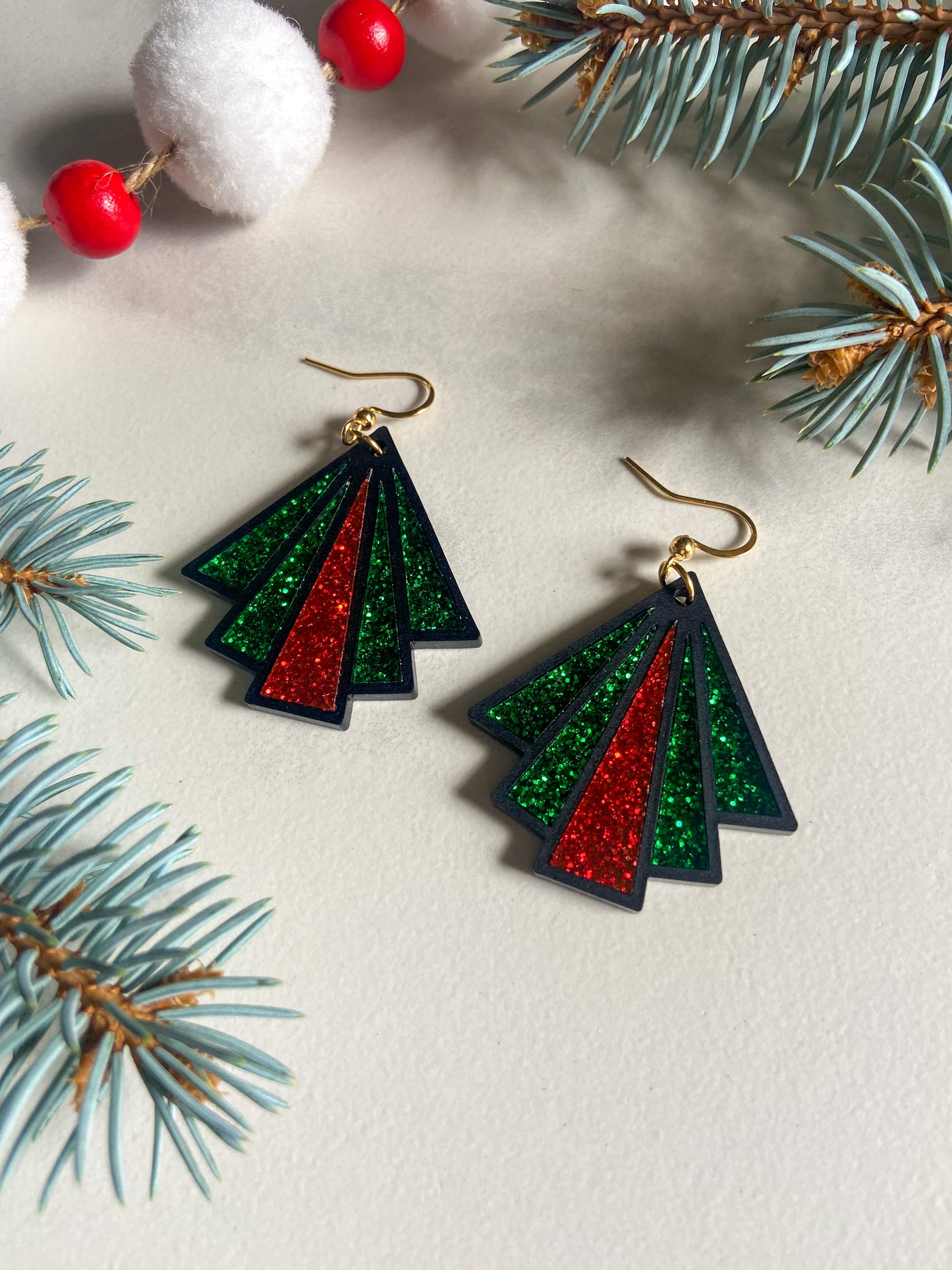 Holiday Fan Art Deco Earrings