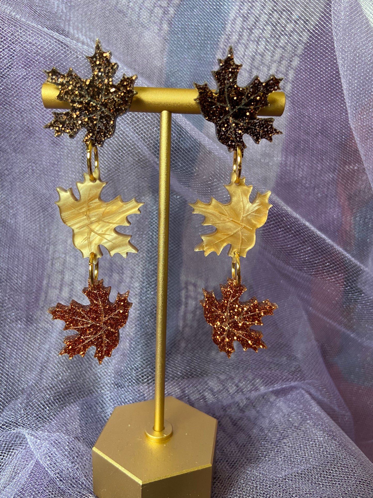 Stacked Fall Maple Leaf Earrings