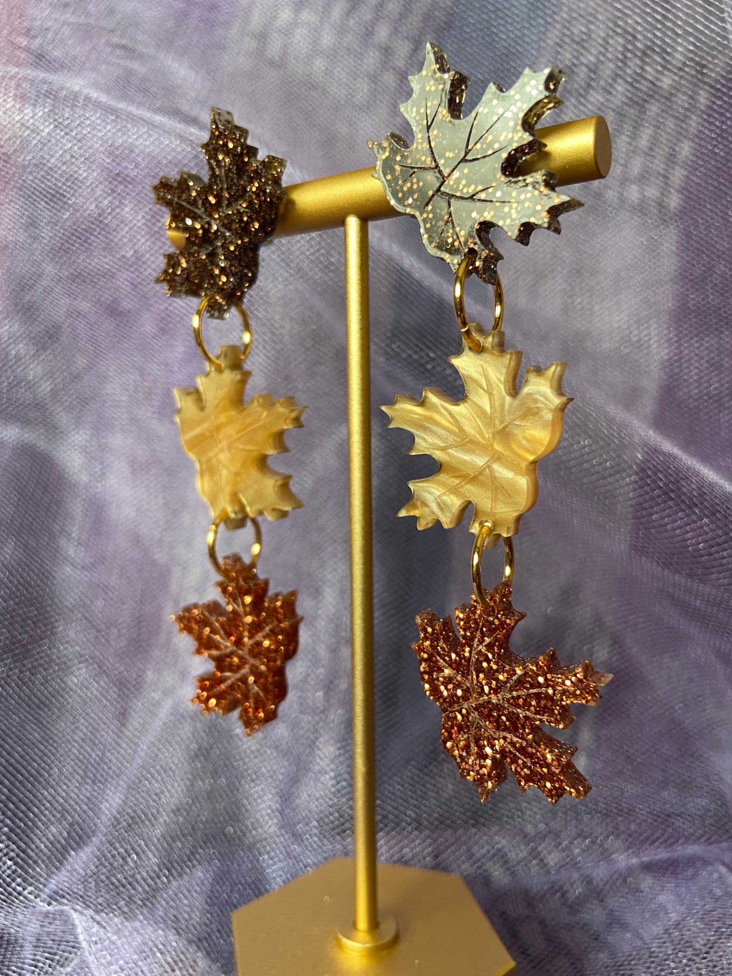 Stacked Fall Maple Leaf Earrings